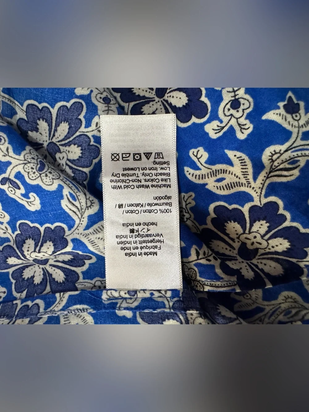 J.Crew Blue Floral Mini Dress Women’s Large Long Sleeve Smocked Boho Cottagecore